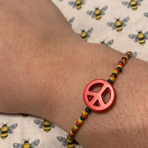 peace sign stretchy bracelet for women rasta colors hippy boho